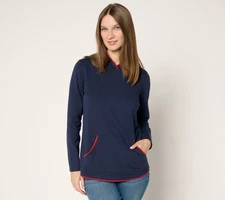 Denim & Co. Women's Top Sz S Active French Terry Hooded Pullover w Blue A685798