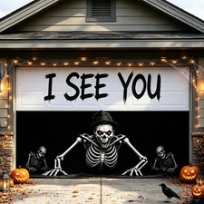 Halloween Skeleton Garage Door Banner Decorations, Giant Skeleton Clown Cover...