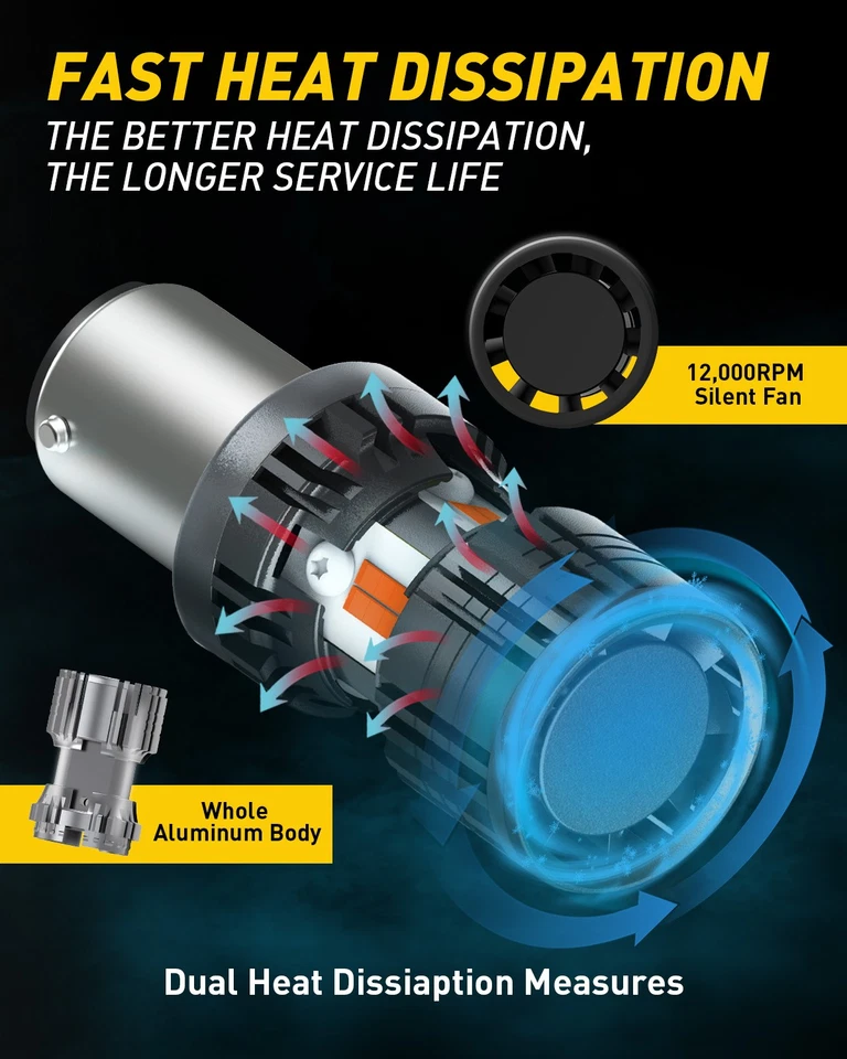 60W 1157 2057 LED Amber Yellow Turn Signal Parking DRL High Power Light Bulbs - Imagem 4 de 4