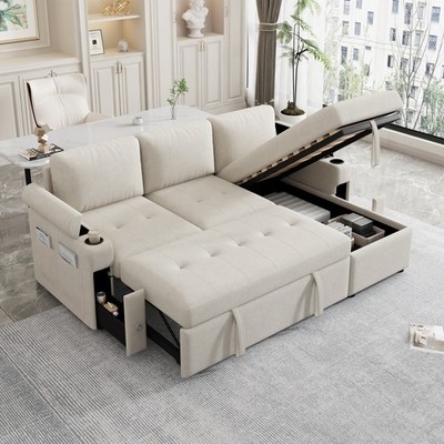 83.5'' L-shaped Sofa Couch Convertible Sofa Bed Sectional Sofa with Ample Stora