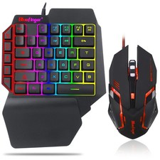 One Hand RGB Gaming Keyboard and Backlit Mouse Combo, USB Wired Rainbow Lette...