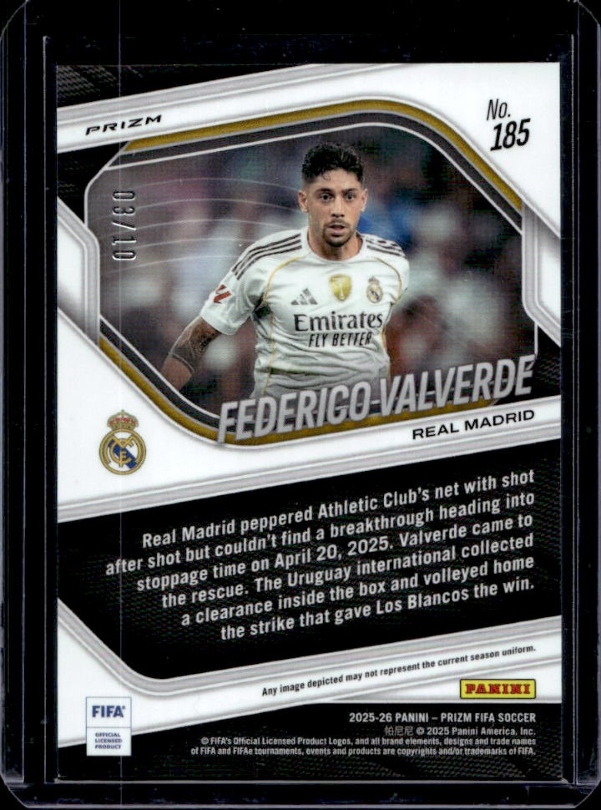 2025-26 Panini Prizm FIFA Federico Valverde Gold Prizm #/10 Real Madrid view 2