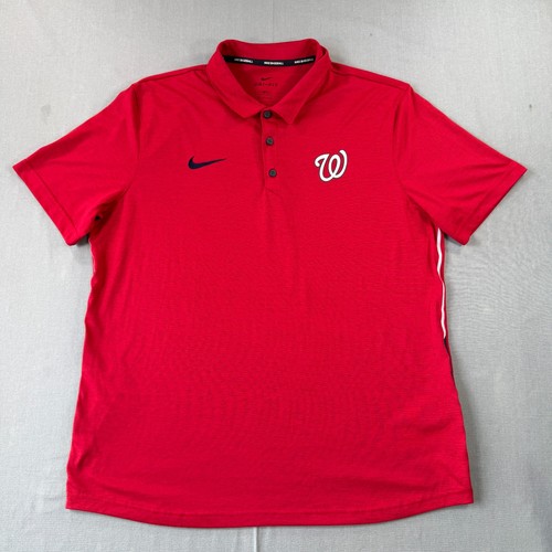 Nike Washington Nationals Golf Polo Shirt Men Large Red Short Sleeve Dri Fit MLB