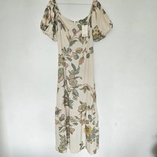 Oasis 10 long dress boho ruffle sleeve cream lemon green floral new bnwt folk