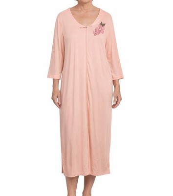 National Womens Full Front Zip Soft House Coat Robe Peach SZ Petite Medium NWT