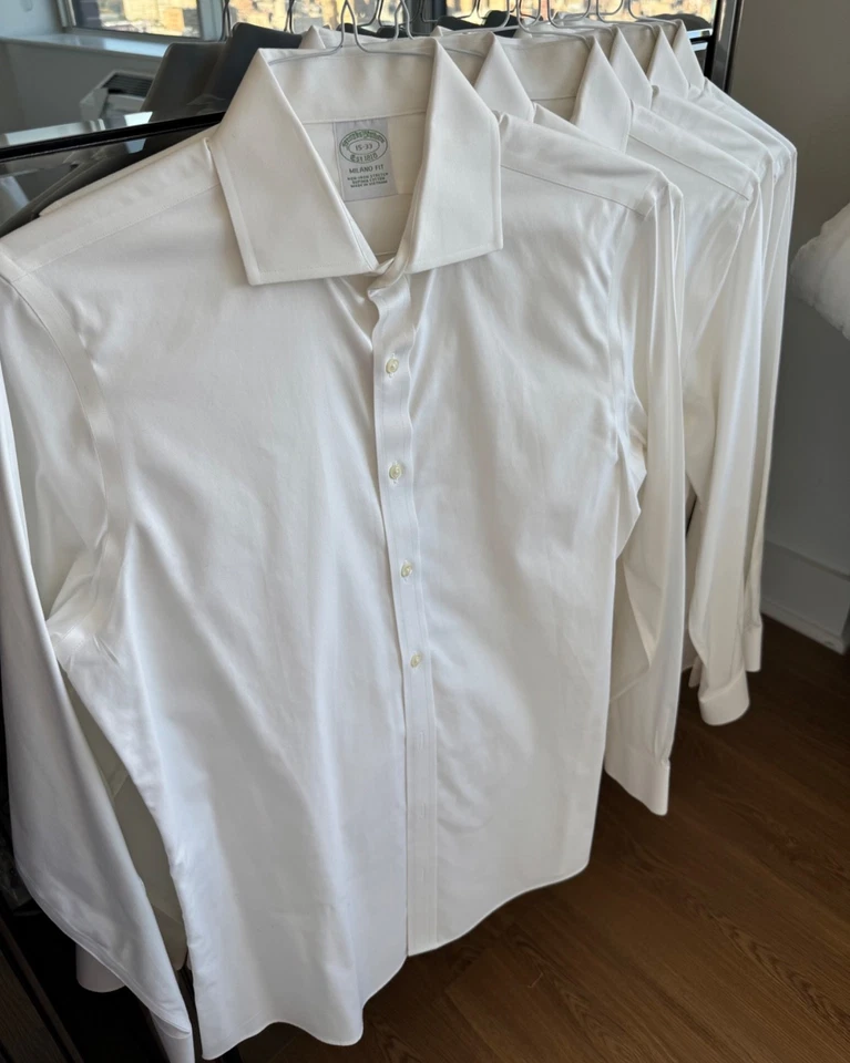 Vestido Brooks Brothers seis camisas 15-33 branco ajuste Milano manga comprida com botões - Imagem 2 de 2