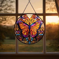 Stained Glass Butterfly Suncatcher Colorful Floral and Butterfly Window
