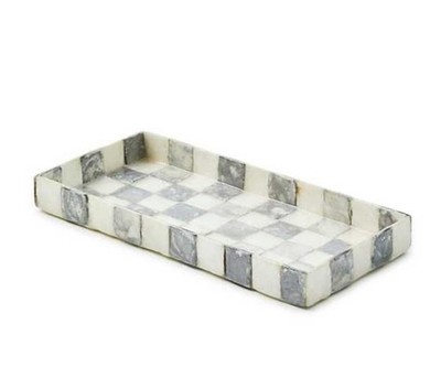 Mackenzie Childs Sterling Check Capiz Waschtisch Tablett Schachbrett grau 2 verfügbar