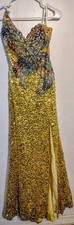 Tony Bowls Prom Dress, gold sequin, side slit, zipper closure size 4