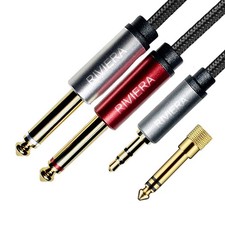 20ft 6m 3.5mm TRS to Dual 6.35mm 1/4" TS Audio Cable Braided Nylon Copper Wire