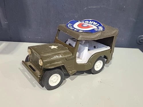 VTG 7” Jeep Tonka 1970s Green Metal Army Canopy Military Vehicle Jeep Mash