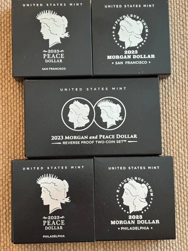 2023 Morgan Peace Silver Dollar 6-Coin Set Unc, Proof, Reverse Proof in OGP/COA