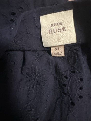 Knox Rose Damen XL Boxy Top Navy Blau Ösen Bestickt Boho Cottagecore - Bild 6 von 6