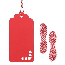 100 PCS Red Gift Tags with String 1.8x3.7in Blank Hollow Heart Paper Tags