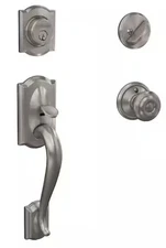 NEW Schlage F60 V CAM 619 Camelot Door Entrance Handleset Georgian Knob Nickel