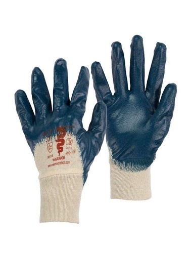 Warrior Baumwolle gefüttert blau Nitril getaucht langlebig Arbeitshandschuhe Bauherren Gartenarbeit - Bild 2 von 2