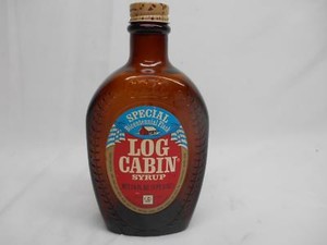 Old Vtg 1976 Log Cabin Syrup Brown Amber Glass Bottle Bicentennial
