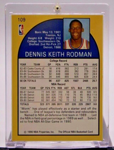 1990 NBA Hoops Dennis Rodman Defensivspieler des Jahres Detroit Kolben #109 - Bild 2 von 2