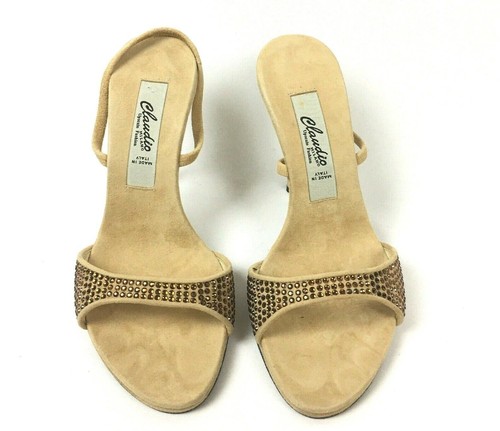 Claudio Milano Womens Shoes Beige Suede Crystal Size 35 Italy US 4.5 Retail $420 - Picture 2 of 6