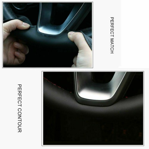 Black Suede&Hole Leather Steering Wheel Hand Sewing Wrap For Tesla model 3 Y - Picture 6 of 8