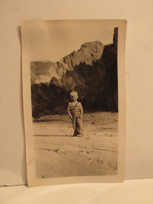 VINTAGE FOUND PHOTOGRAPH B&W ART OLD PHOTO 1920S DUSTBOWL ERA BOY OVERALLS DESER