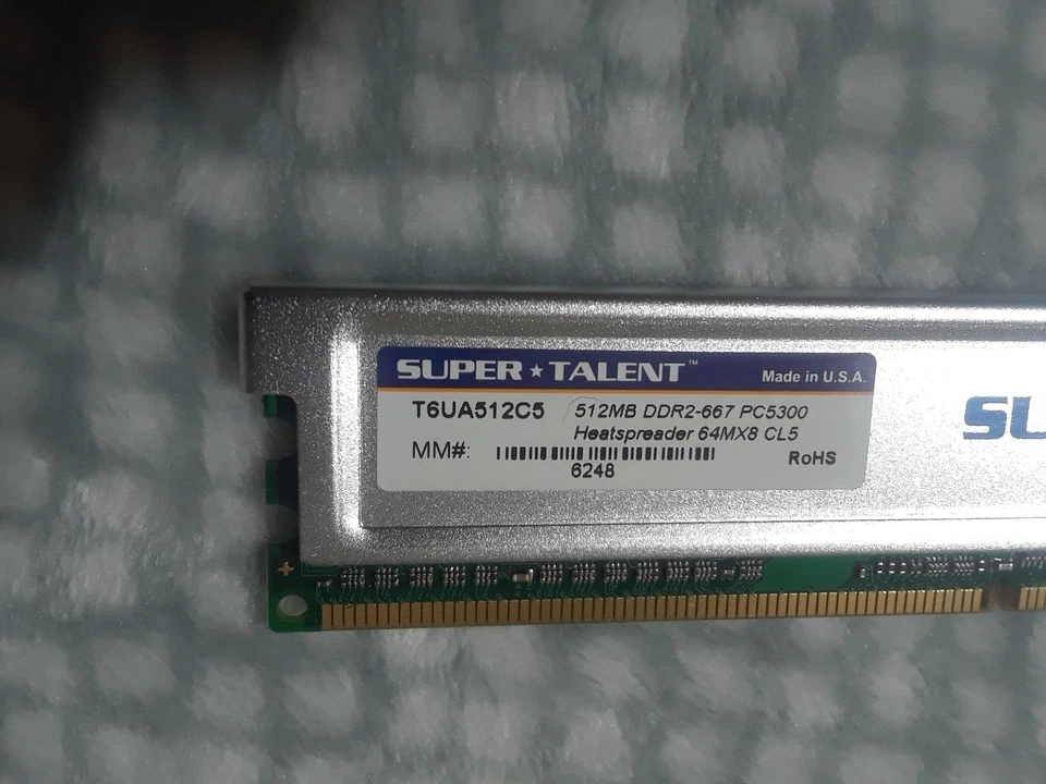 Super Talent 512MB T6UA512C5 64Mx8 DDR2-667 PC5300 DIMM - Image 2 of 2