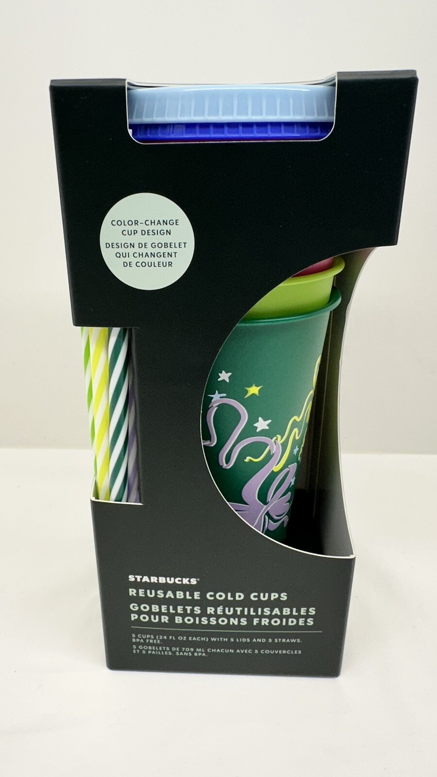 STARBUCKS Holiday  2023 Cold Cup 5 PACK reusable 24 oz.  COLOR CHANGING Set