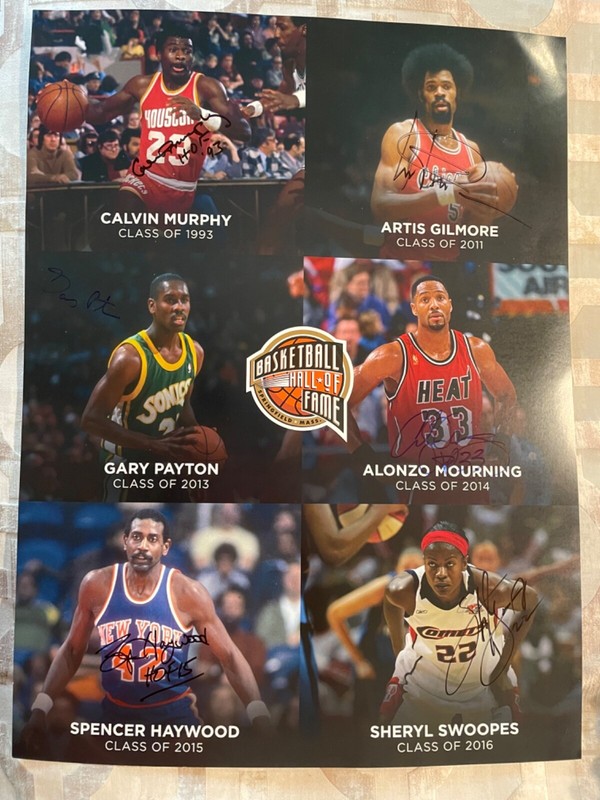 Basketball Hall of Fame signed poster Alonzo Mourning Gary Payton Sheryl Swoops