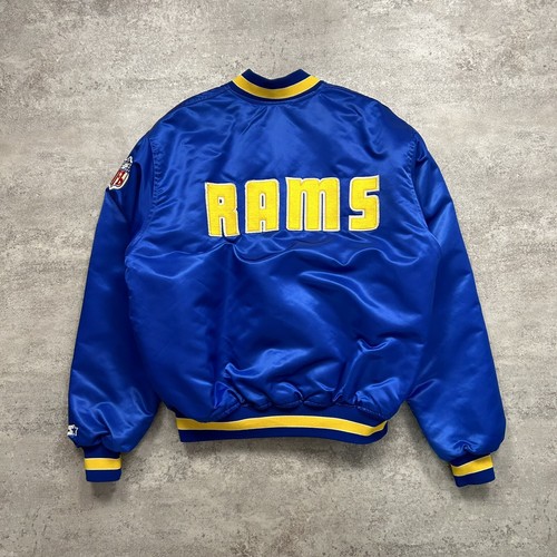 VTG 90s NFL LOS ANGELES RAMS STARTER SPELL OUT SATIN JACKET SIZE XL MADE IN USA