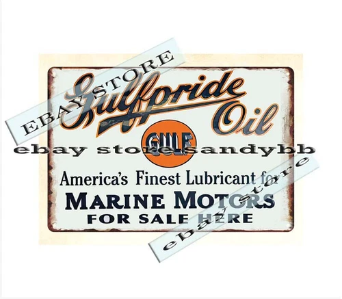 gulfpride oil gulf lubricant for marine motors metal tin sign wall of art