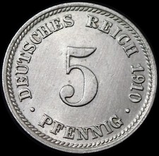 Germany 5 Pfennig 1910 D Wilhelm II Coin WCA 5009