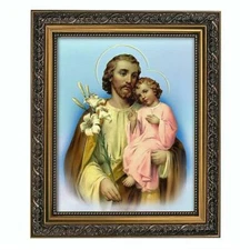 St. Joseph & Baby Jesus Catholic Picture 8" x 10" Print 11" x 14" Gold Frame