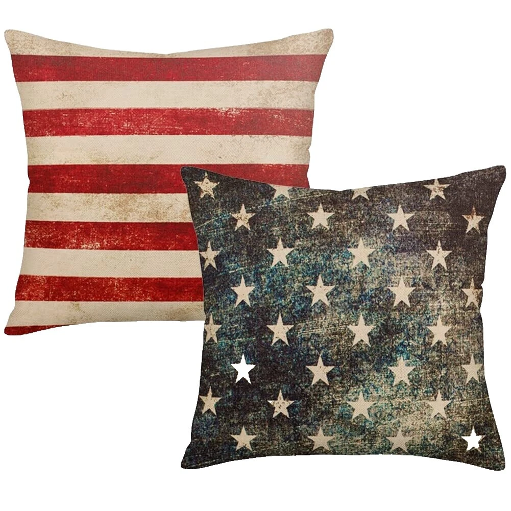 Mezcla de algodón a rayas Almohadas de Decoración para el Hogar patriótico