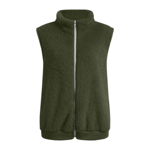 Womens Fuzzy Fleece Vest Casual Warm Sleeveless Zip Up Sherpa Jacket with Pocket - Picture 18 of 37