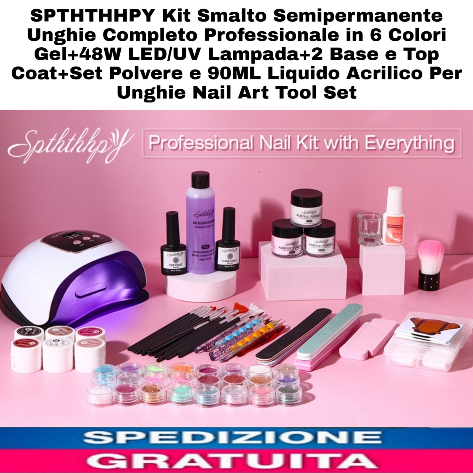 Kit Unghie Gel Semipermanente: 6 Colori Pop + Lampada 48W per Selfie Mani