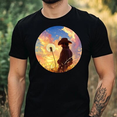 Mens Cowboy Dandelion Print Cotton T-Shirt Size XS to 5XL