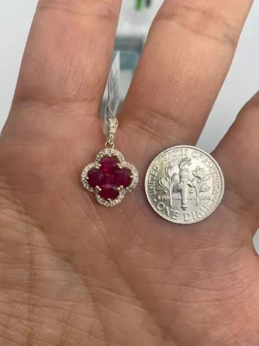 1.30Ct Oval Cut Lab Created Red Ruby Flower Women Pendant 14K Yellow Gold Plated - Picture 6 of 6