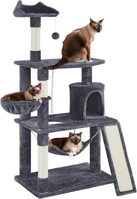 63.5In Multi-Level Cat Tree Tower Condo with Scratching Posts, Platform & Hammoc
