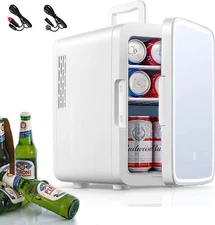10L/11 Can Mini Fridge with 3-Mode Led Adjustable & Mirror Design for Skin 