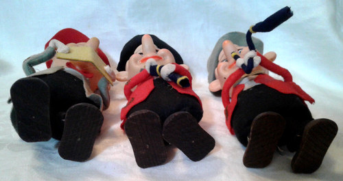 Set vintage di 3 TKR musical feltro pixies/elfi con statuette cappelli top - Foto 6 di 15