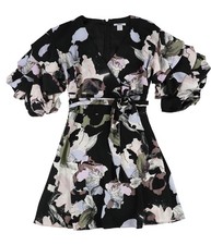 bar III Womens Bubble-Sleeve Wrap Dress