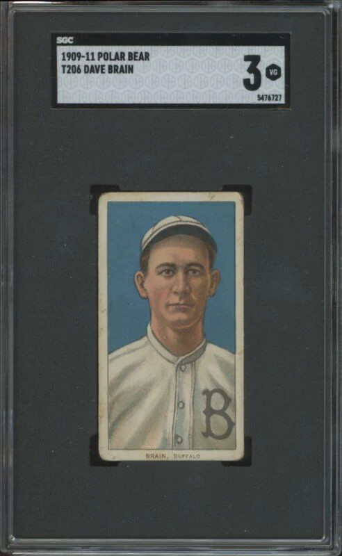 1909 T206 DAVE BRAIN NNO VG POLAR BEAR SGC 3 BASEBALL BUFFALO BISONS