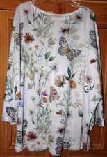 CYNTHIA ROWLEY WOMENS SIZE 2X IVORY FLORAL BEADED 3/4 SLEEVE ROUND NECK TOP