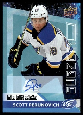 2021-22 UD Ice Sub Zero Blue Autograph Scott Perunovich Rookie Auto St. Louis