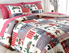 Christmas Winter Lodge Log Cabin Reindeer Comforter Shams Full Queen Set 90"x94"