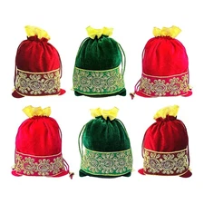 Set of 6 Big Size 9 Inch Designer Potli Jute Organza Pouch Favour Bags Chocol...
