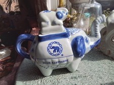 Porcelain Blue &White China Teapot Elephant-Blue Elephant Line-Made In Thailand 