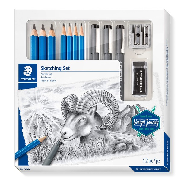 Staedtler Zeichen Set 4 Bleistifte 3 Jumbo Fineliner Radierer Spitzer-image