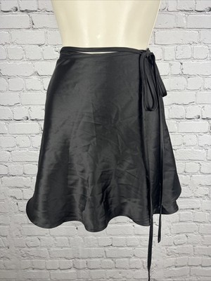 NWD Princess Polly Skylar Black Mini Wrap Satiny Short Skirt Size 6