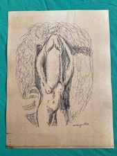 René Magritte disegno e quadro su carta antica firmato timbrato vintage